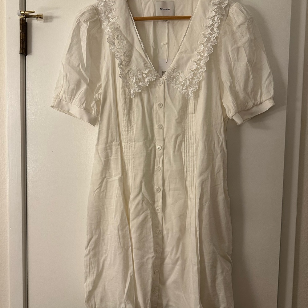 NWT Reformation White Nonnie Dress w/ Lace Collar